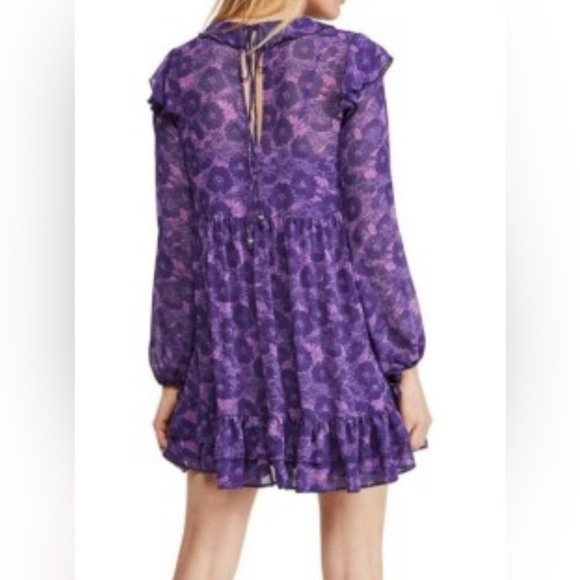 Free People These Dreams Mini Baby Doll Dress Small Tunic Purple Bohemian Ruffle - Picture 2 of 11